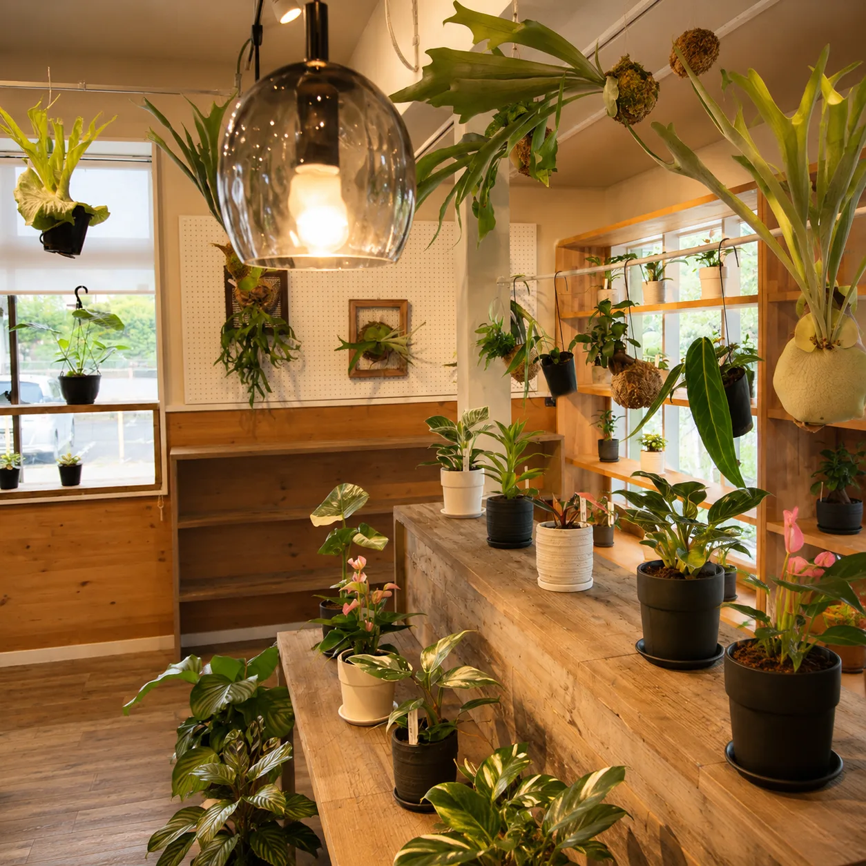 ペンダントライトと店内